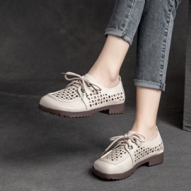 Zomer Vrouwen Vintage Hollow Lederen Casual Schoenen