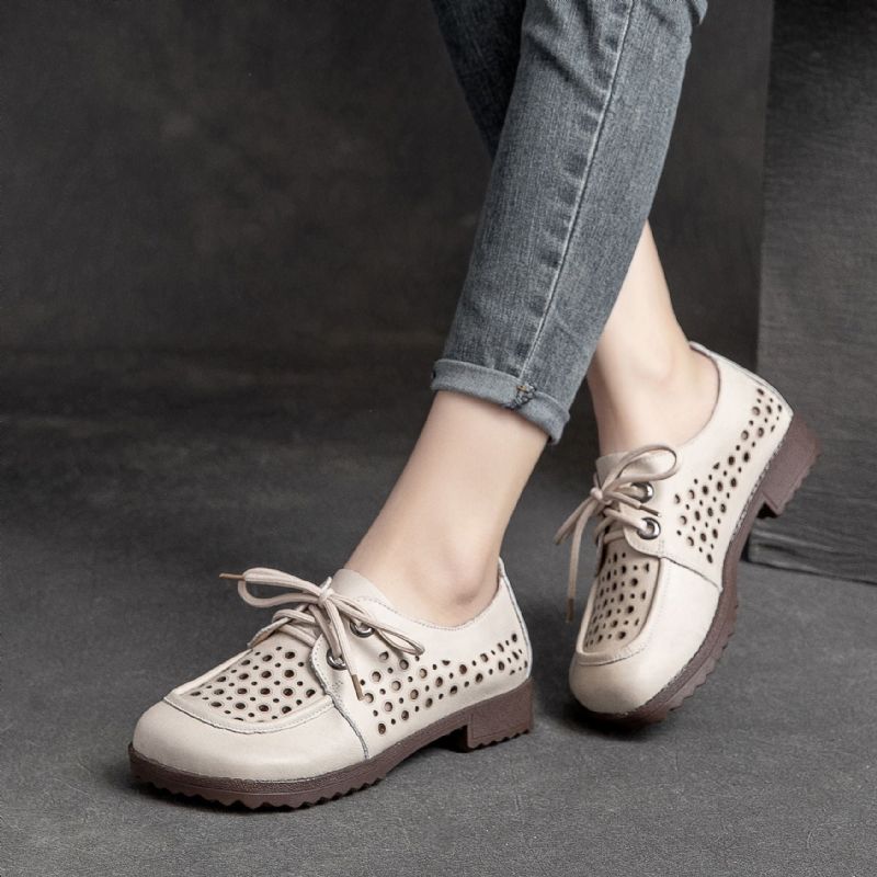 Zomer Vrouwen Vintage Hollow Lederen Casual Schoenen