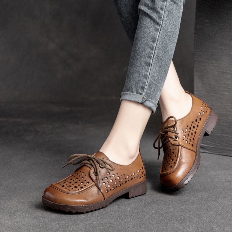 Zomer Vrouwen Vintage Hollow Lederen Casual Schoenen