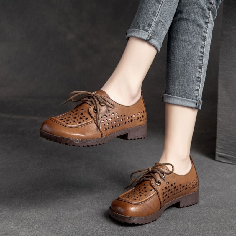 Zomer Vrouwen Vintage Hollow Lederen Casual Schoenen