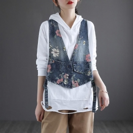 Denimvest Voor Dames Met Retroprint