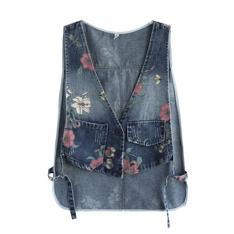 Denimvest Voor Dames Met Retroprint