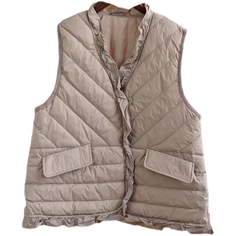 Herfst Winter Retro Gegolfde Solide Eendendons Vest