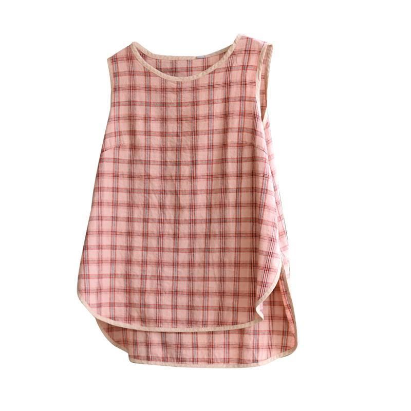 Retro Zomer Katoen Linnen Vrouwen Casual Plaid Vest