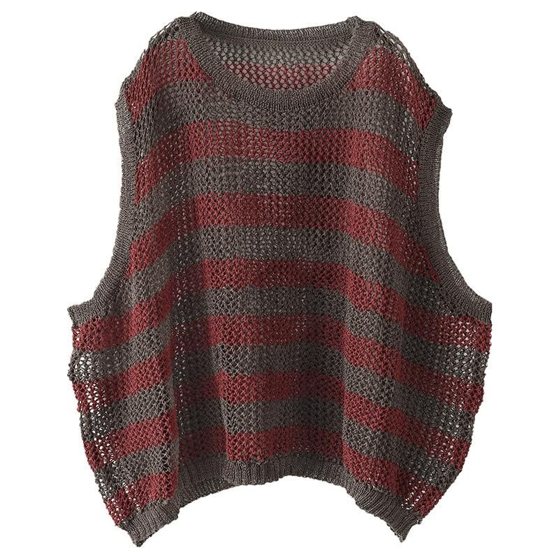 Vrouwen Retro Losse Hollow Katoen Linnen Gebreid Vest