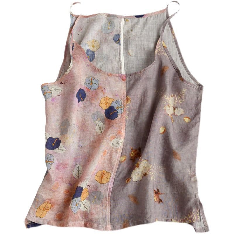 Vrouwen Zomer Bloemen Patchwork Linnen Vest