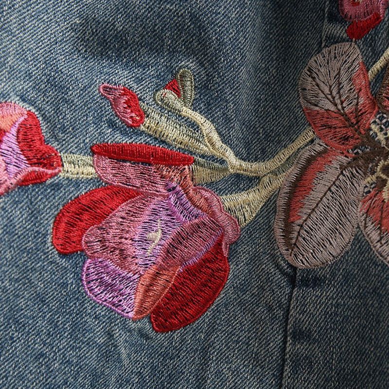 Bloemen Geborduurde Wijde Pijpen Jeans