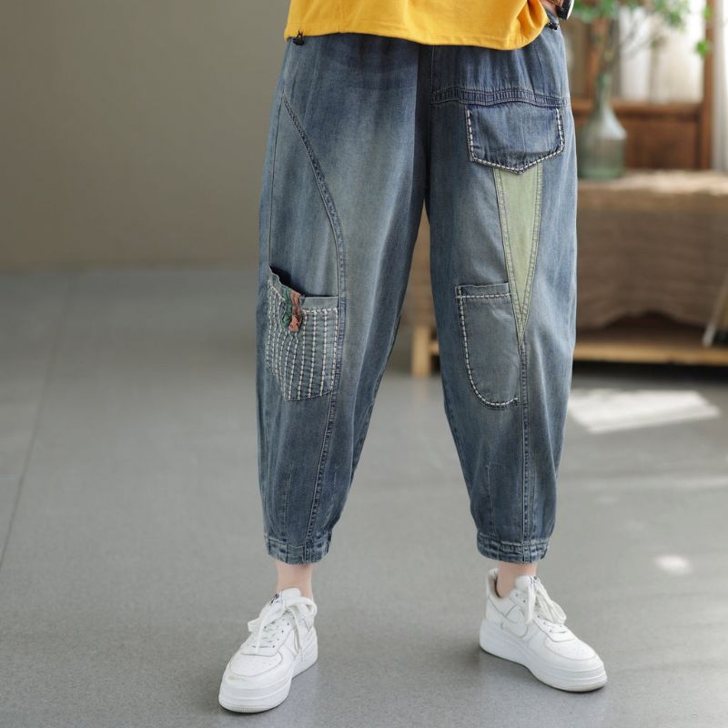 Dames Lente Zomer Retro Patchwork Katoen Jeans