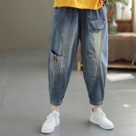 Dames Lente Zomer Retro Patchwork Katoen Jeans