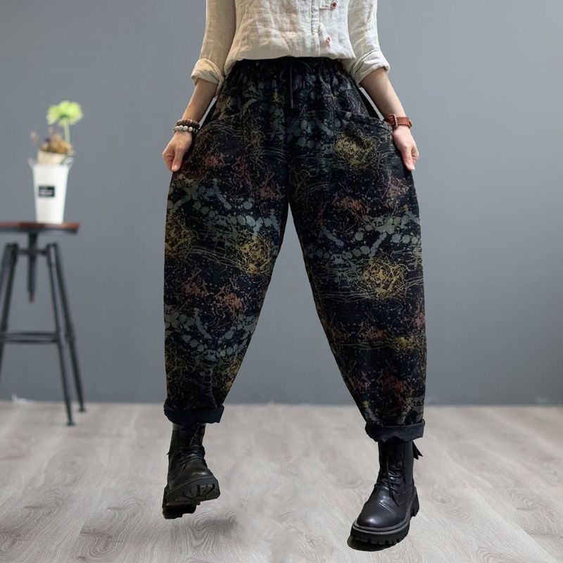 Dames Retro Print Patchwork Losse Harem Jeans