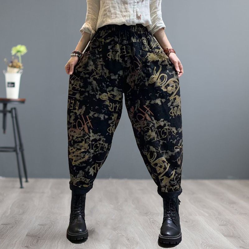 Dames Retro Print Patchwork Losse Harem Jeans