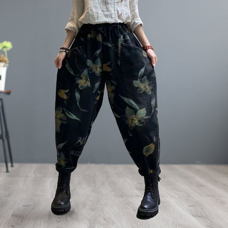 Dames Retro Print Patchwork Losse Harem Jeans