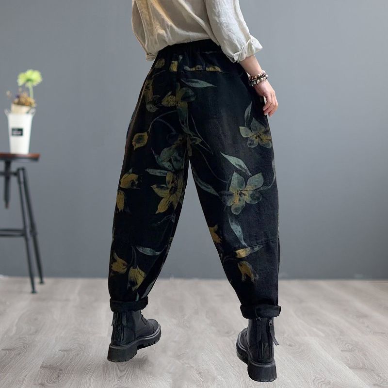 Dames Retro Print Patchwork Losse Harem Jeans