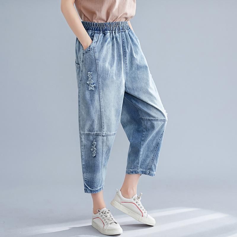 Elastische Dunne Denimbroek Voor Dames In Grote Maten