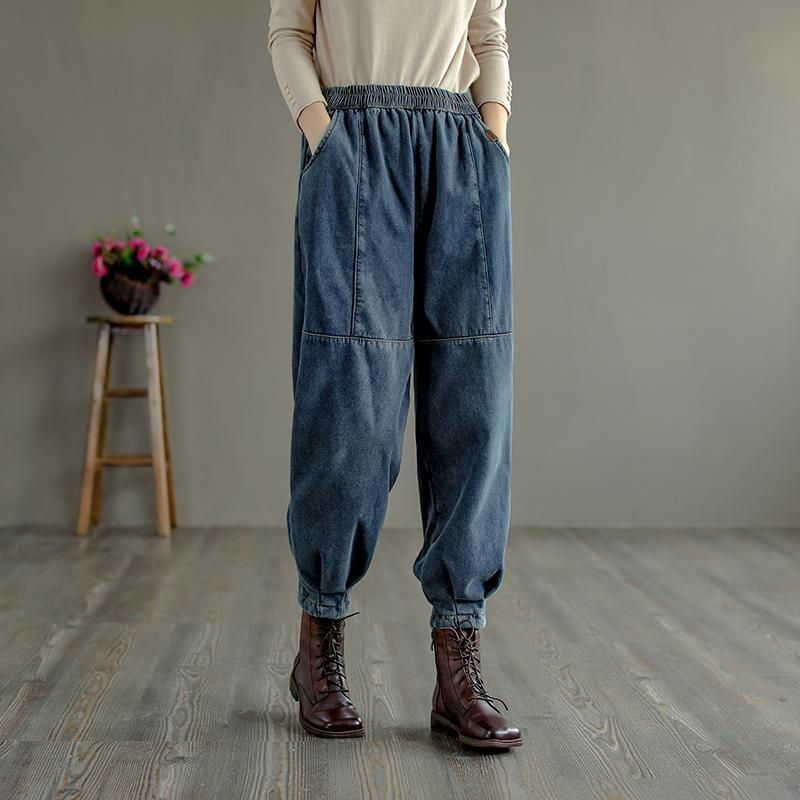 Winter Retro Bont Dikke Casual Katoenen Harem Jeans