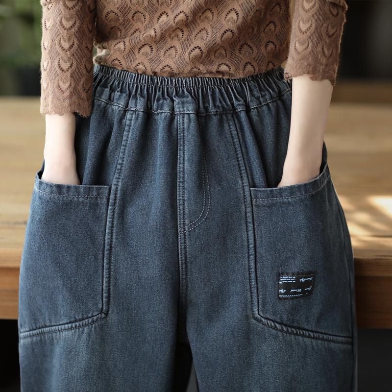 Winter Retro Patchwork Pluche Casual Losse Harem Jeans