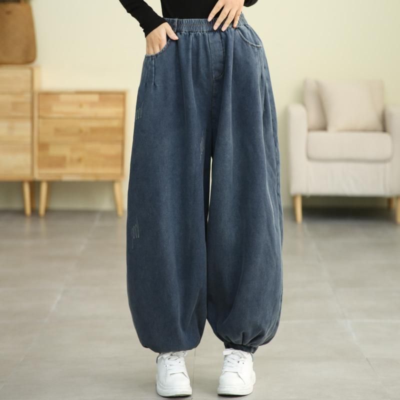 Winter Retro Pluche Bloomers Losse Katoenen Jeans