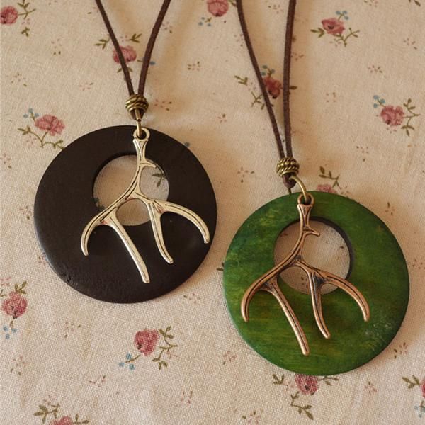 Accessoire Retro Ronde Vorm Metaal Hout Ketting