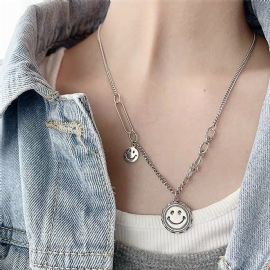 Damesmode Vintage S925 Zilveren Smiley-ketting