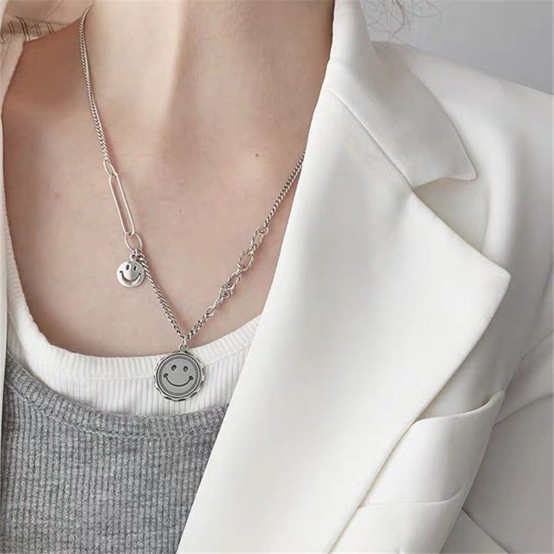 Damesmode Vintage S925 Zilveren Smiley-ketting