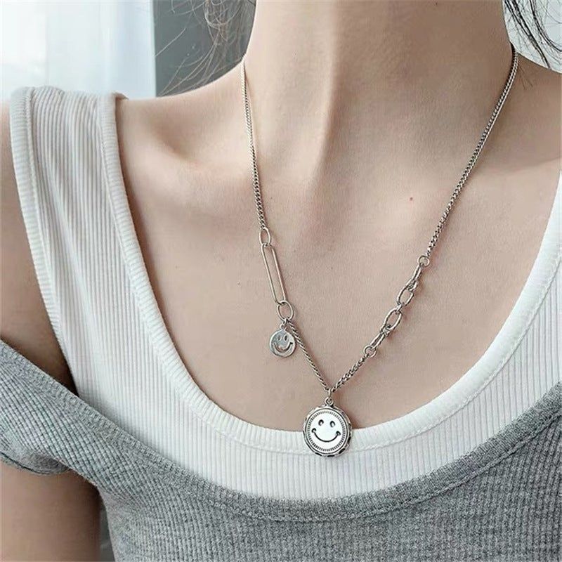 Damesmode Vintage S925 Zilveren Smiley-ketting