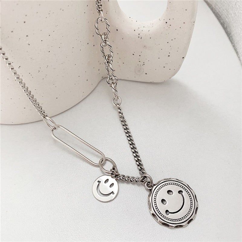 Damesmode Vintage S925 Zilveren Smiley-ketting