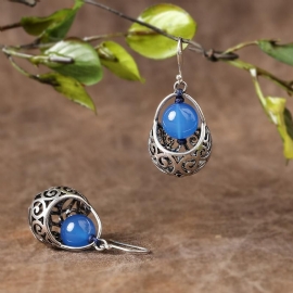 Etnische Stijl Zilveren Oorbellen Blauwe Sieraden