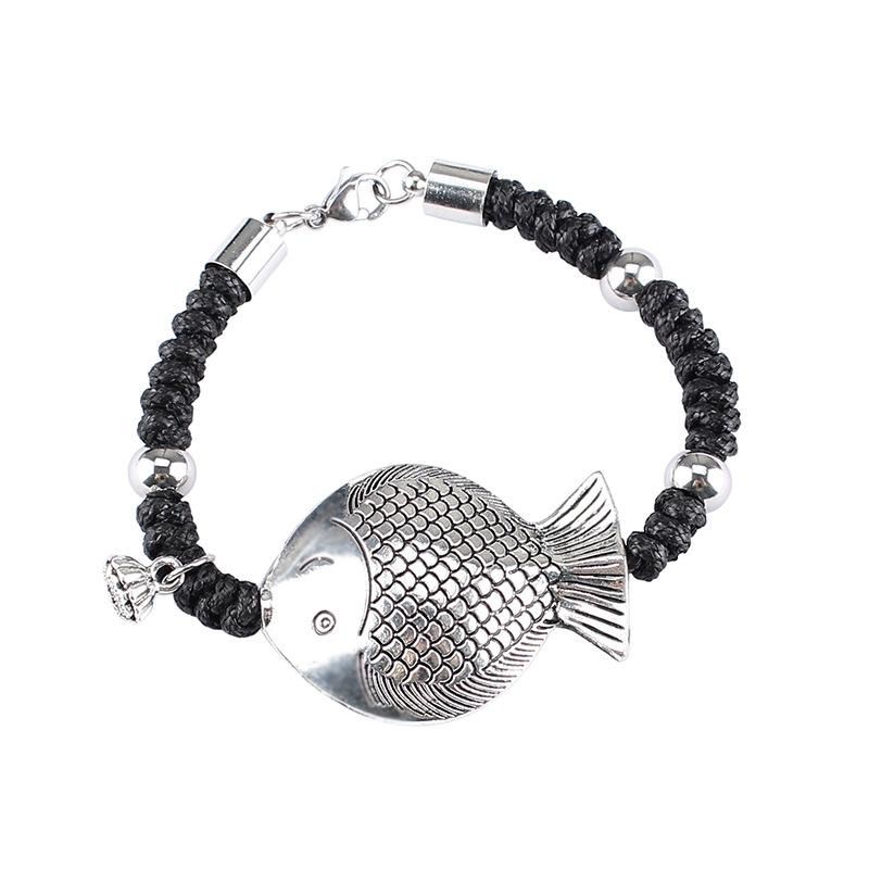 Etnische Touw Antiek Zilver Vis Armband Armband