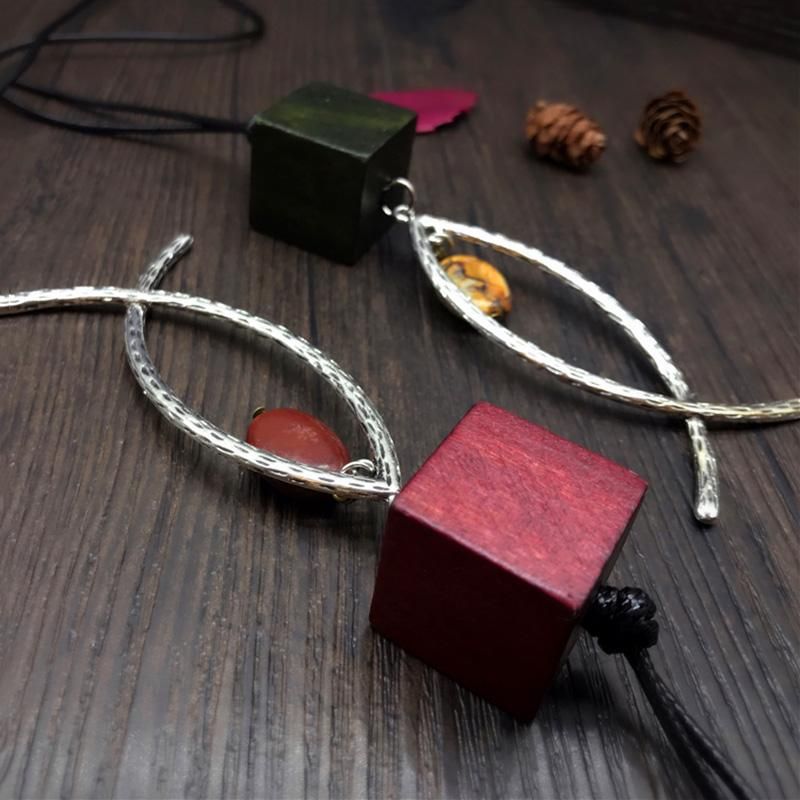 Kubus Hout Ketting Kleding Ketting