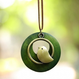 Leuke Metalen Vogelvorm Ronde Houten Hanger Ketting