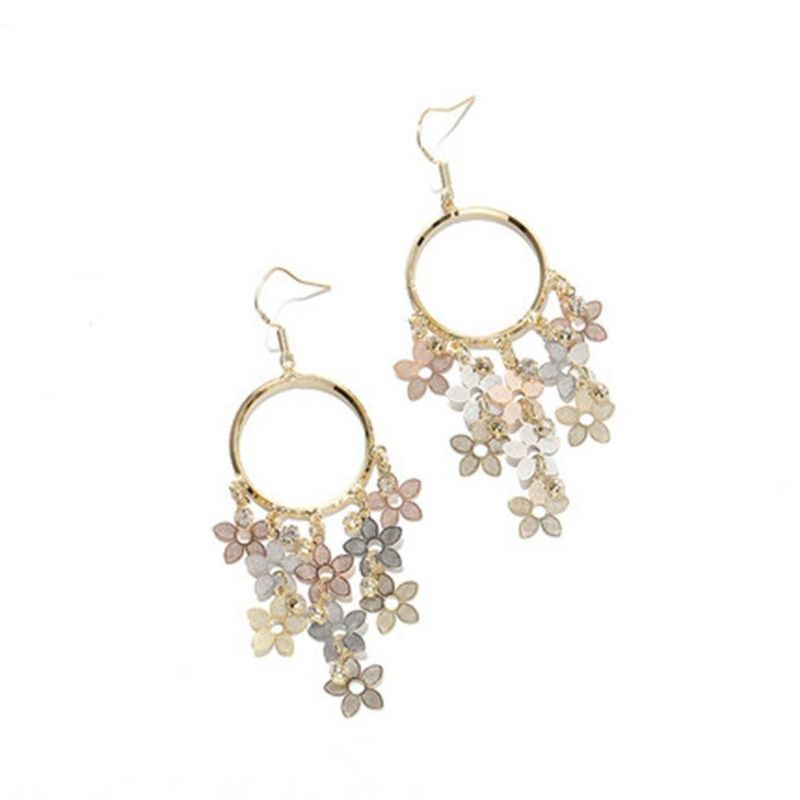 Metalen Bloemen Dangle Oorbellen Oor Clip Oorbellen