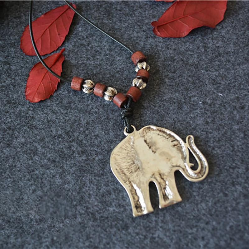 Olifant Houten Kralen Hanger Lange Ketting