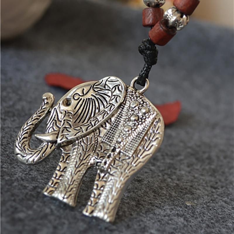 Olifant Houten Kralen Hanger Lange Ketting