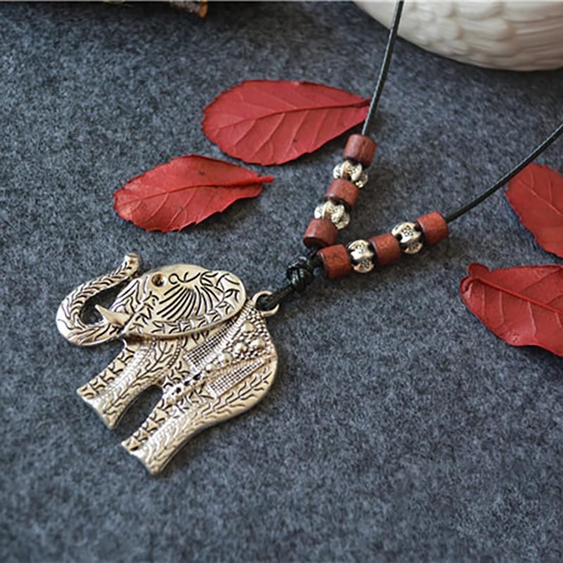 Olifant Houten Kralen Hanger Lange Ketting