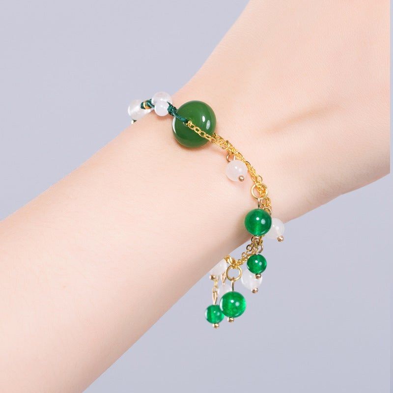 Retro Etnische Stijl Groene Chalcedoon Gekleurde Glazuur Armband