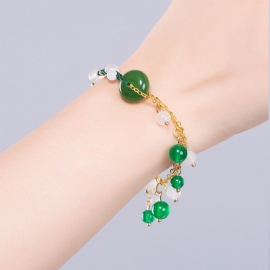 Retro Etnische Stijl Groene Chalcedoon Gekleurde Glazuur Armband