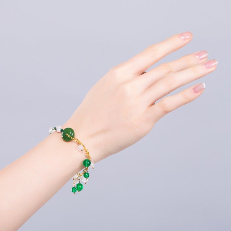 Retro Etnische Stijl Groene Chalcedoon Gekleurde Glazuur Armband