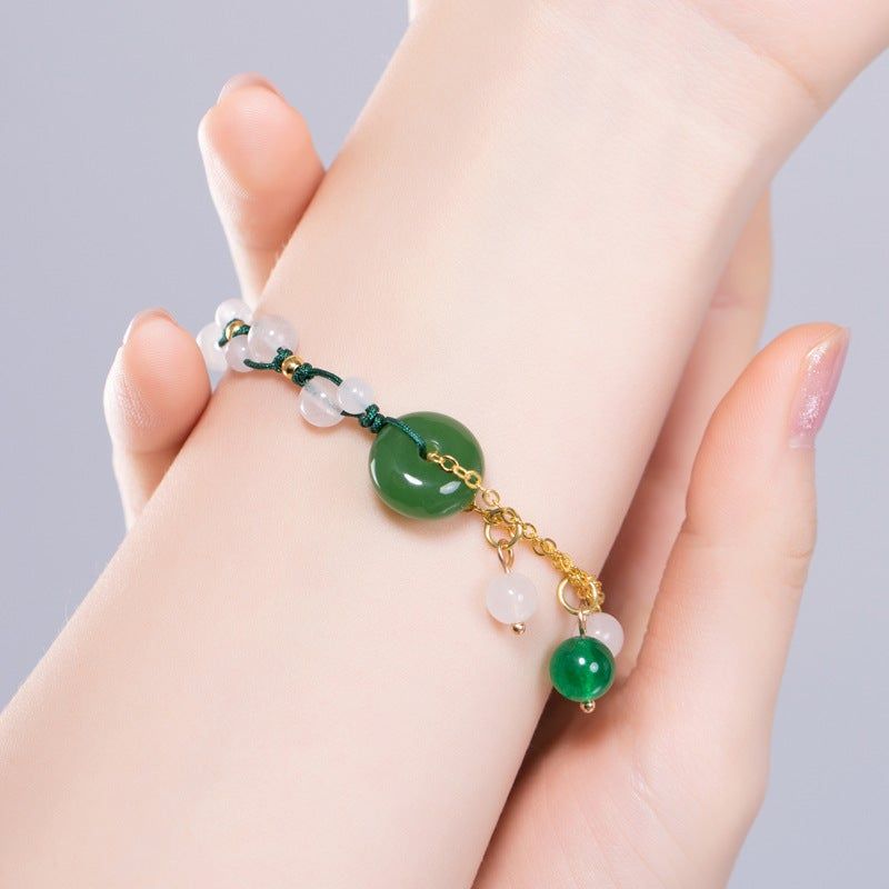 Retro Etnische Stijl Groene Chalcedoon Gekleurde Glazuur Armband