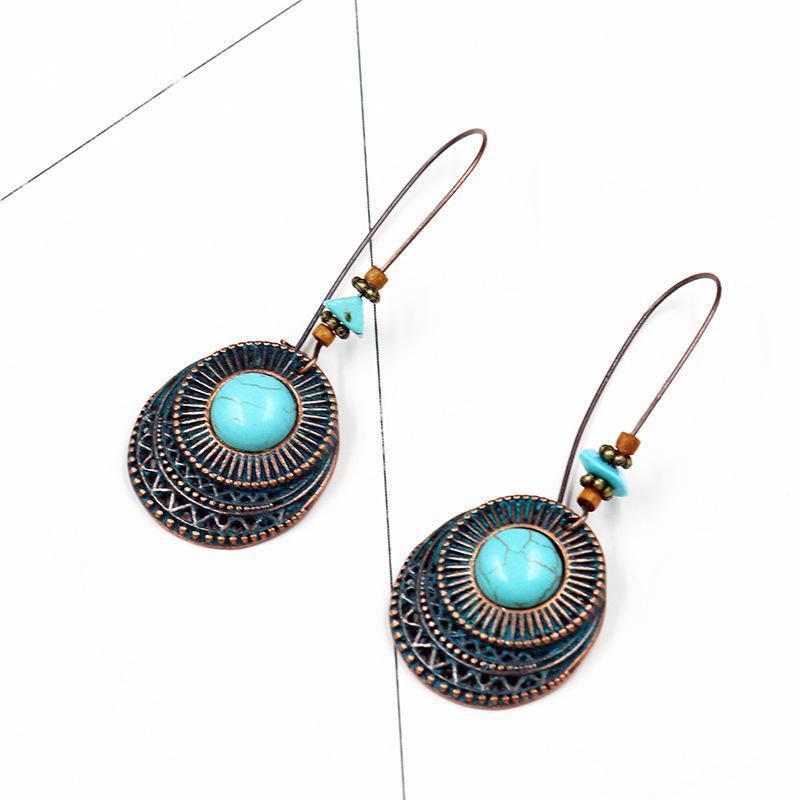 Retro Legering Lange Ronde Turquoise Oorbellen