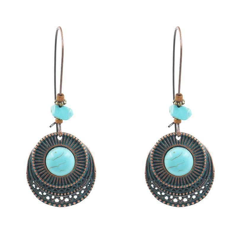 Retro Legering Lange Ronde Turquoise Oorbellen