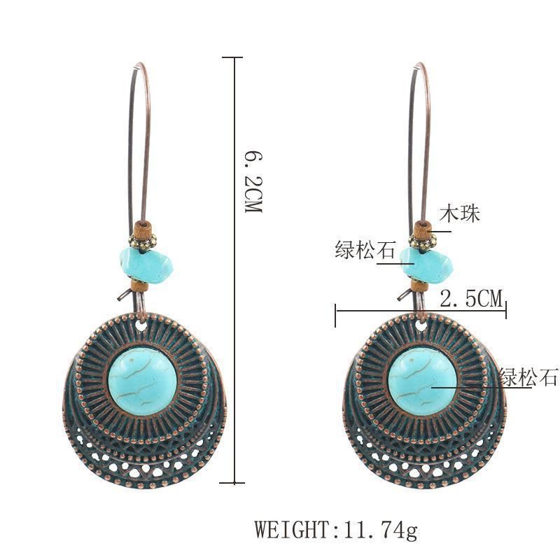 Retro Legering Lange Ronde Turquoise Oorbellen