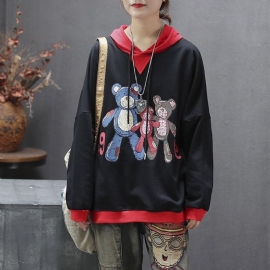 Casual Hoodie Met Lange Mouwen Met Beerprint