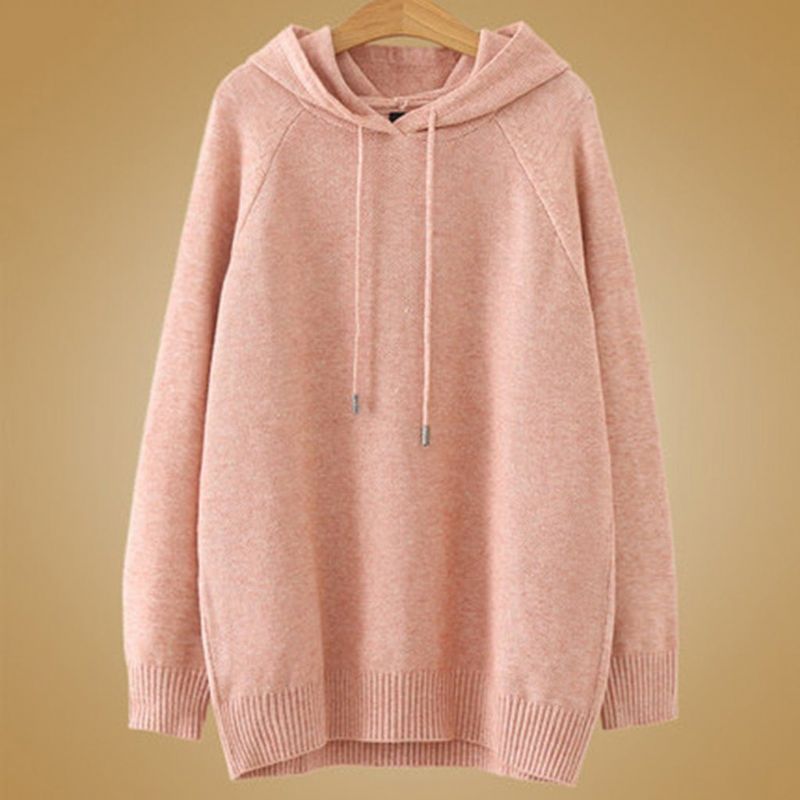 Herfst Effen Gebreide Hoodie Dames