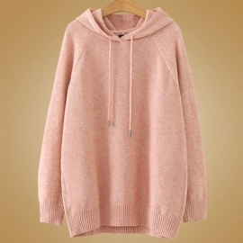 Herfst Effen Gebreide Hoodie Dames