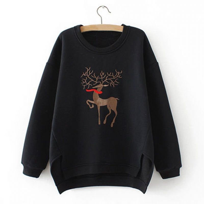 Hoog Laag Casual Los Gedrukt Fleece Sweatshirt