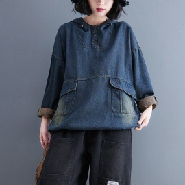 Lente Retro Casual Patchwork Losse Denim Hoodie