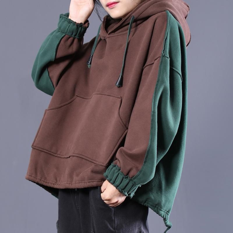 Losse Casual Colorblock Split Hooded Sweatshirt