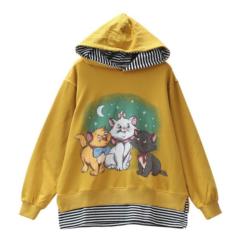 Vrouwen Cartoon Kat Gedrukt Casual Losse Hoodie