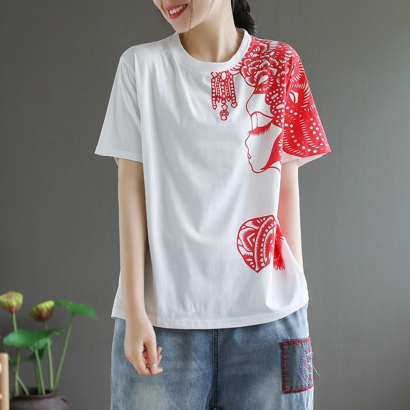 Casual T-shirt Met Korte Mouwen Van Katoen Met Print