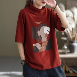 Lente Vrouwen Losse Cartoon Print Half Mouw T-shirt